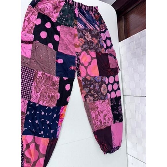 Patchwork Pants, Boho, Gypsy, Elastic Waist, Side Pockets, Multicolor, Artsy - Picture 7 of 9